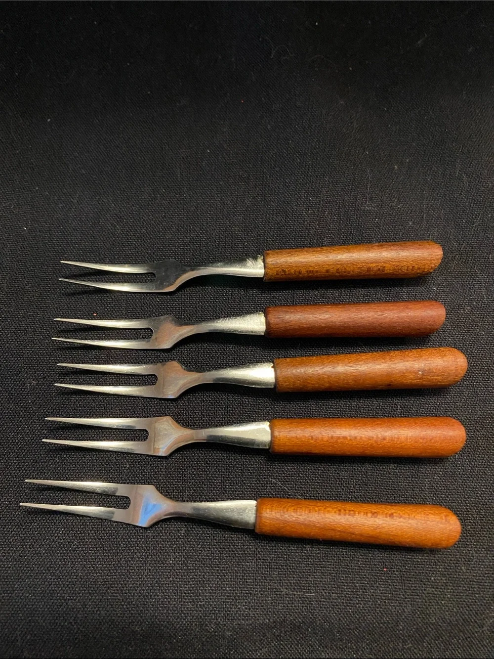 Vintage Set of 5 Cocktail / Cheese / Appetizer Fork stainless steel & wood Japan